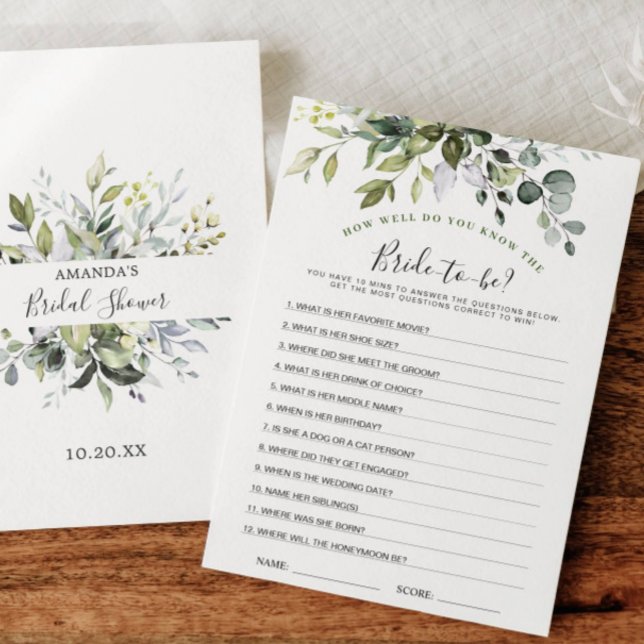 Invitación Elegante Eucalyptus Floral Bridal Shower Game Card (Subido por el creador)