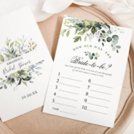 Invitación Elegante Eucalyptus Floral Bridal Shower Game Card