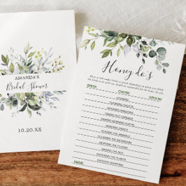 Invitación Elegante Eucalyptus Floral Bridal Shower Game Card