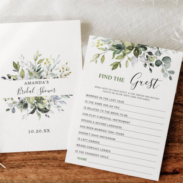Invitación Elegante Eucalyptus Floral Bridal Shower Game Card (Subido por el creador)