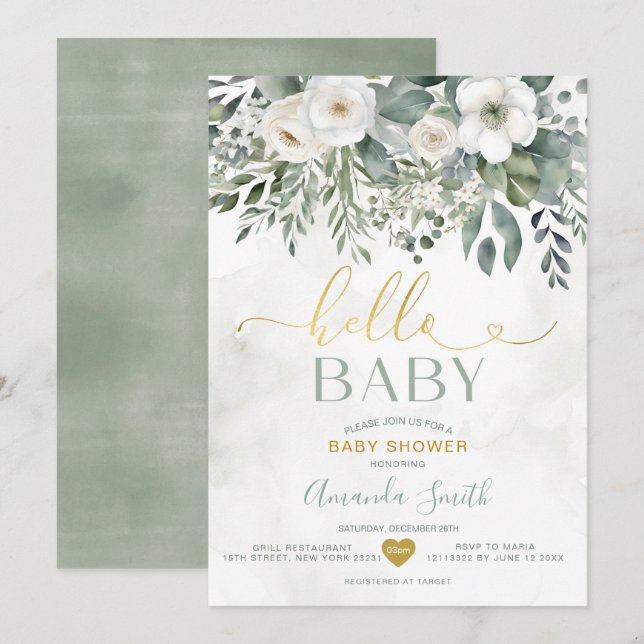 Invitación Elegante Eucalyptus Floral Hola Baby Shower (Anverso / Reverso)