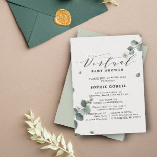 Invitación Elegante Eucalyptus Floral VIRTUTAL Baby Shower