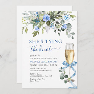 Invitación Elegante Eucalyptus Flores Azules Ducha Bridal