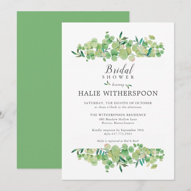 Invitación Elegante Eucalyptus Foliage Bridal Shower (Anverso / Reverso)