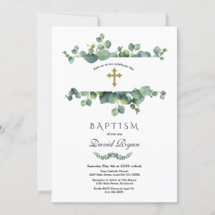 Invitación Elegante Eucalyptus Foliage Frame Gold Baptism