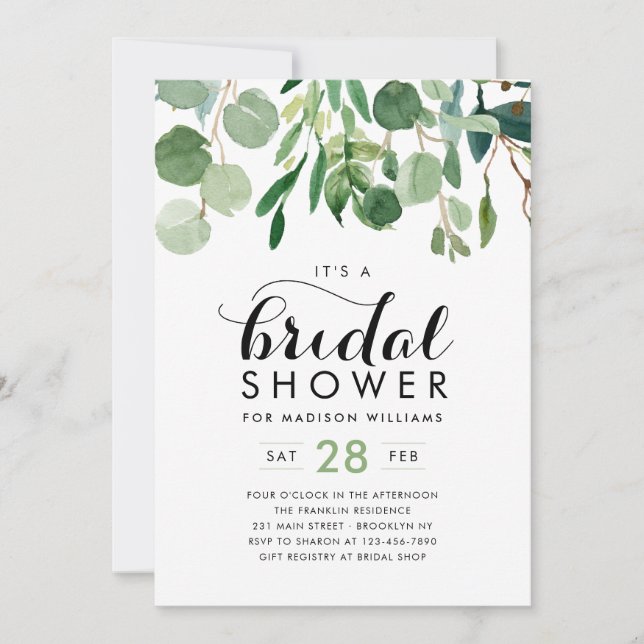 Invitación Elegante Eucalyptus Foliage Greenery Bridal Shower (Anverso)