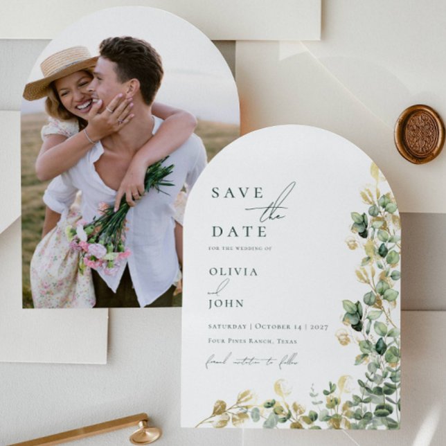 Invitación Elegante Eucalyptus Foto Boda Salvar la Fecha (Subido por el creador)