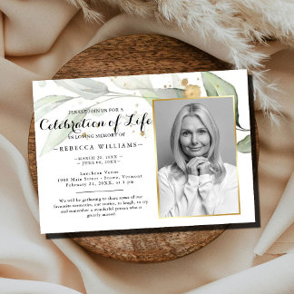 Invitación Elegante Eucalyptus Foto Celebración de la vida