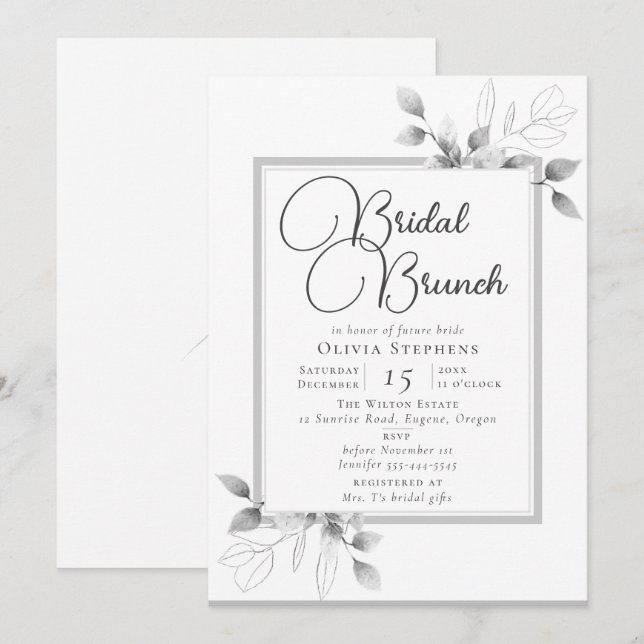 Invitación Elegante Eucalyptus Frame Bridal Brunch Ducha (Anverso / Reverso)