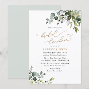 Invitación Elegante Eucalyptus Gold Greenery Bridal Luncheon