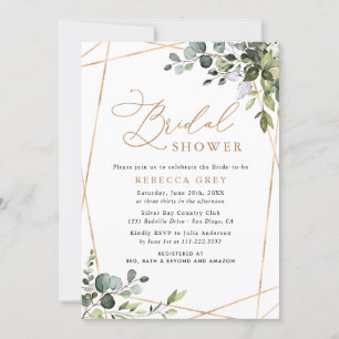 Invitación Elegante Eucalyptus Gold Greenery Bridal Shower