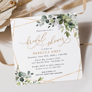 Invitación Elegante Eucalyptus Gold Greenery Bridal Shower