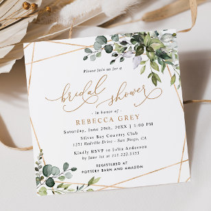 Invitación Elegante Eucalyptus Gold Greenery Bridal Shower
