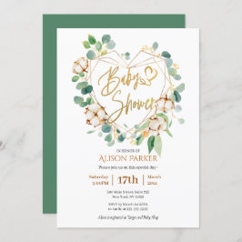Invitación Elegante Eucalyptus Gold Wreath Baby Shower