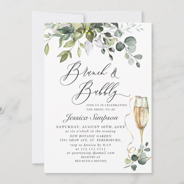 Invitación Elegante Eucalyptus Green Brunch & Bubbly PHOTO (Anverso)