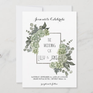 Invitación Elegante Eucalyptus Green Frame Silver