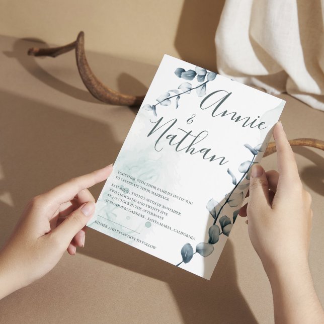 Invitación Elegante Eucalyptus Green Leaves Boda Botánico (Elegant Eucalyptus Green Leaves Botanical Wedding Invitation)