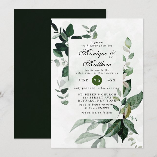 Invitación Elegante Eucalyptus Greenery Airy Boda Rústico En (Anverso / Reverso)