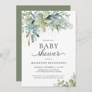 Invitación Elegante Eucalyptus Greenery Baby Shower