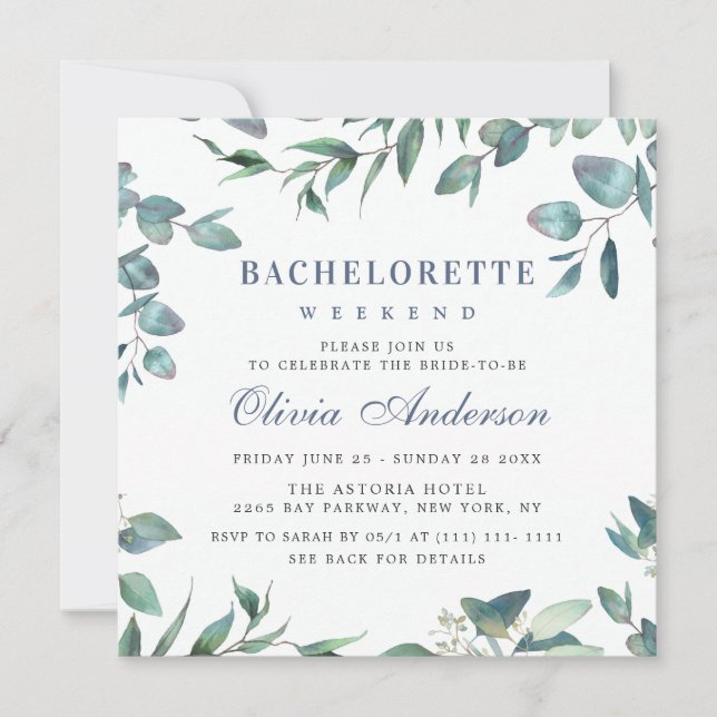Invitación Elegante Eucalyptus Greenery Bachelorette Weekend (Anverso)