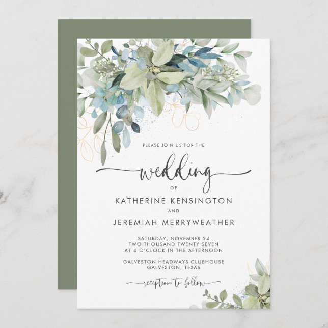 Invitación Elegante Eucalyptus Greenery Boda (Anverso / Reverso)