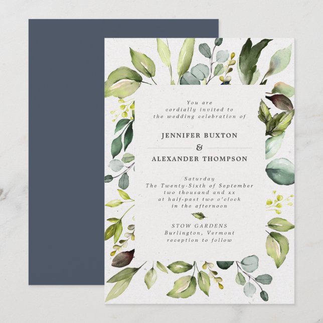 Invitación Elegante Eucalyptus Greenery Boda (Anverso / Reverso)