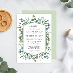 Invitación Elegante Eucalyptus Greenery Boda Geométrico<br><div class="desc">Elegantes invitaciones a bodas de eucalipto con un estilo orgánico moderno, combinando un marco hexagonal geométrico con follaje botánico verde y una bella tipografía. El diseño de las acuarelas verdes incluye eucalipto, hojas y ramas de eucalipto de plata en suaves tonos verdes de menta, verde, oliva y verde azul mudo....</div>