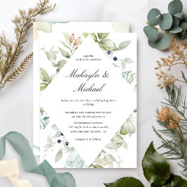 Invitación Elegante Eucalyptus Greenery Boda Geométrico