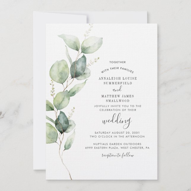 Invitación Elegante Eucalyptus Greenery Boda moderno (Anverso)