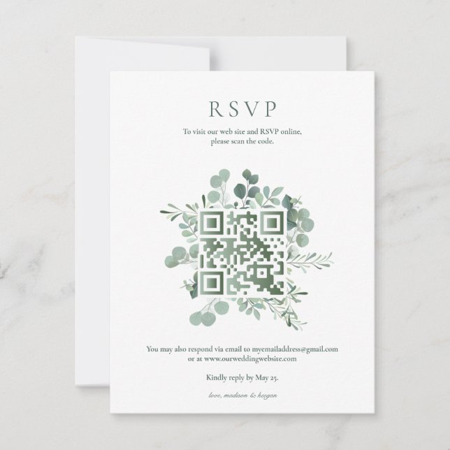 Invitación Elegante Eucalyptus Greenery Boda QR Código RSVP (Anverso)