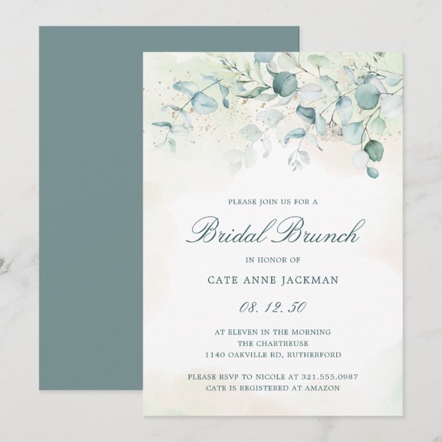 Invitación Elegante Eucalyptus Greenery Bridal Brunch (Anverso / Reverso)