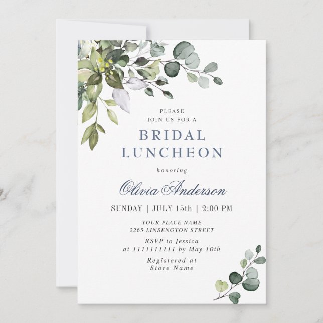 Invitación Elegante Eucalyptus Greenery Bridal Luncheon (Anverso)