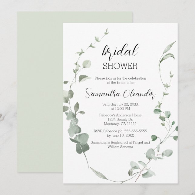 Invitación Elegante Eucalyptus Greenery Bridal Shower (Anverso / Reverso)