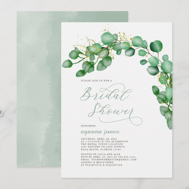 Invitación Elegante Eucalyptus Greenery Bridal Shower (Anverso / Reverso)