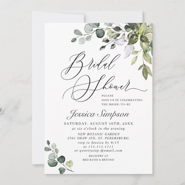 Invitación Elegante Eucalyptus Greenery Bridal Shower (Anverso)