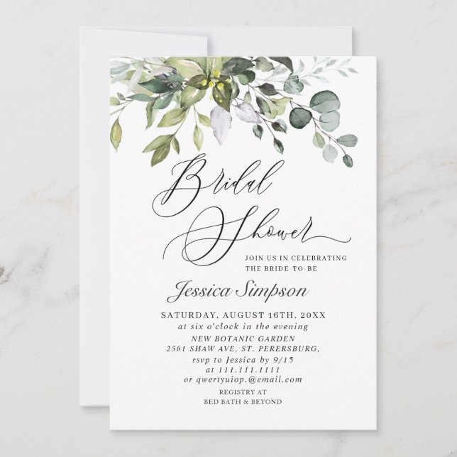 Invitación Elegante Eucalyptus Greenery Bridal Shower FOTO (Anverso)