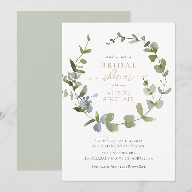 Invitación Elegante Eucalyptus Greenery Bridal Shower Invitat (Anverso / Reverso)