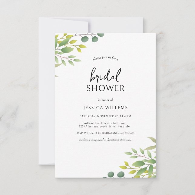 Invitación Elegante Eucalyptus Greenery Bridal Shower Invitat (Anverso)