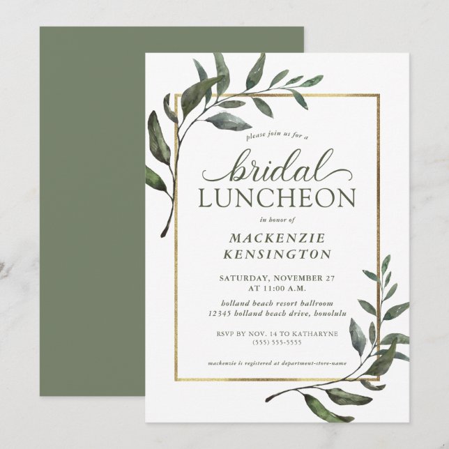 Invitación Elegante Eucalyptus Greenery Bridal Shower Luncheo (Anverso / Reverso)