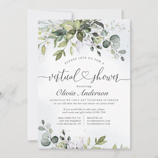 Invitación Elegante Eucalyptus Greenery Ducha Nodal virtual (Anverso)