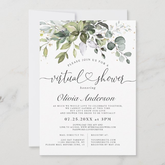 Invitación Elegante Eucalyptus Greenery Ducha Nodal virtual (Anverso)