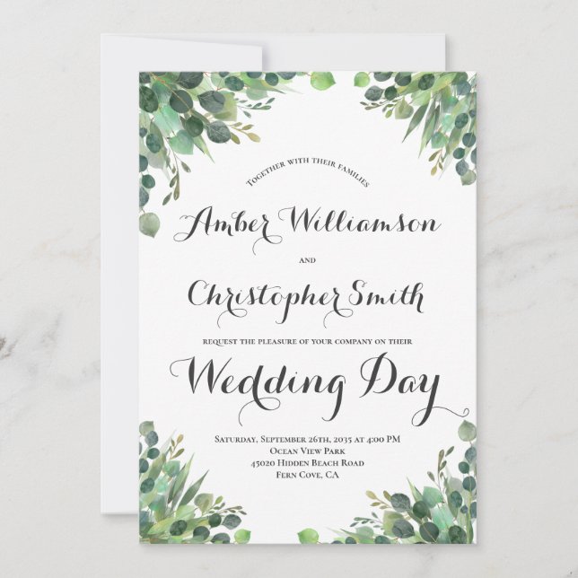 Invitación Elegante Eucalyptus Greenery Foliage deja Boda (Anverso)