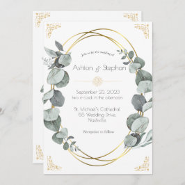 Invitación Elegante Eucalyptus Greenery Gold Boda