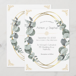 Invitación Elegante Eucalyptus Greenery Gold Boda