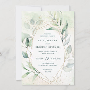 Invitación Elegante Eucalyptus Greenery Gold Boda Geométrico