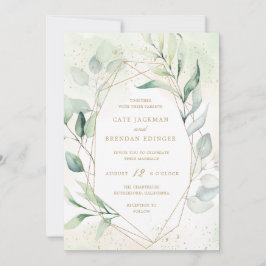 Invitación Elegante Eucalyptus Greenery Gold Boda Geométrico