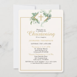 Invitación Elegante Eucalyptus Greenery Gold Christening