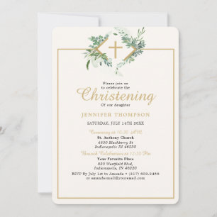 Invitación Elegante Eucalyptus Greenery Gold Christening