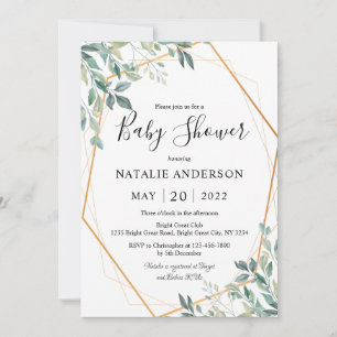 Invitación Elegante Eucalyptus Greenery Gold Frame Baby Showe