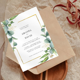 Invitación Elegante Eucalyptus Greenery Gold Frame Boda